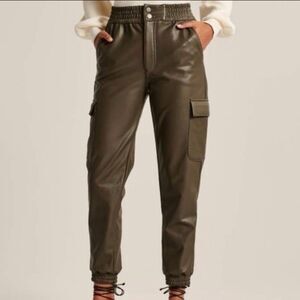 Abercrombie & Fitch faux leather cargo pull on olive green pants